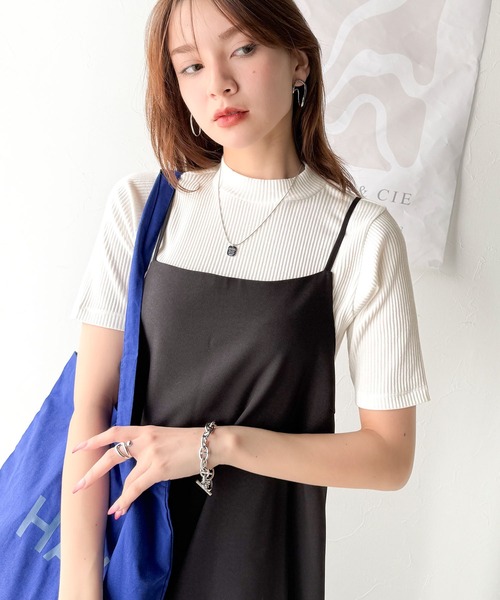 tシャツ シンプルで着回し力抜群！テレコモックネック半袖トップス レディース | classicalelf | 17