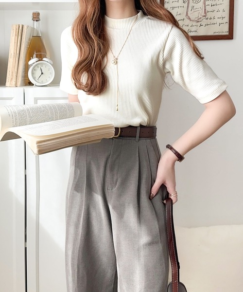 tシャツ シンプルで着回し力抜群！テレコモックネック半袖トップス レディース | classicalelf | 21