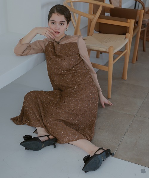 Callarus ドレス スパンコールレース使いデザインワンピースドレス