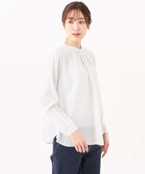 ブラウス シャツ ボウタイ風幾何ドット柄ブラウス/洗える レディース MK MICHEL KLEIN ブラウス シャツ ボウタイ風幾何ドット柄