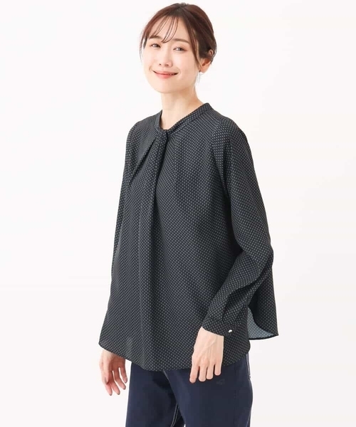 ブラウス シャツ ボウタイ風幾何ドット柄ブラウス/洗える レディース MK MICHEL KLEIN ブラウス シャツ ボウタイ風幾何ドット柄
