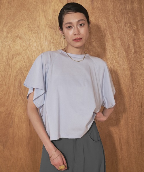 tシャツ クルーネックバックフレアTシャツ-手洗い可- レディース