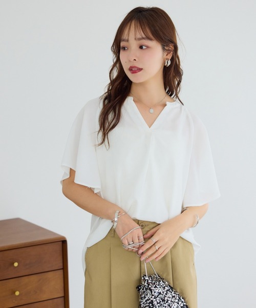 ★新品未使用★ ジャスグリッティー　マイストラーダ  フレアスリーブブラウス JUSGLITTY（ジャスグリッティー）の「配色フレアスリーブブラウス