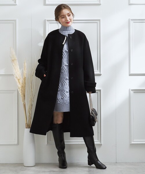 「couture brooch」 ノーカラーコート 40 ライトパープル レディース_画像2