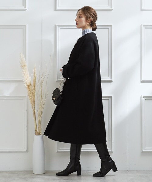 「couture brooch」 ノーカラーコート 40 ライトパープル レディース_画像3