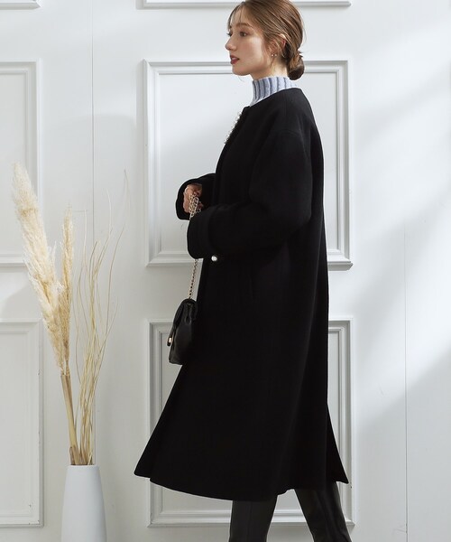 「couture brooch」 ノーカラーコート 40 ライトパープル レディース_画像5