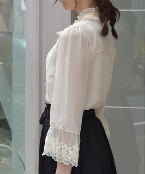 axes femme ブラウス シャツ プチローズ×リボンレースブラウス