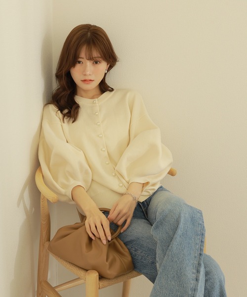 カーディガン pearl button knit cardigan /パールボタン ボリューム