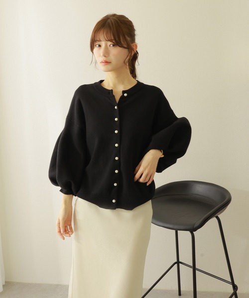 カーディガン pearl button knit cardigan /パールボタン ボリューム