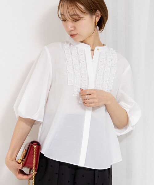 ノーリーズ Nolley's ソフィー 25SS フリルブラウス 長袖 38 白 ホワイト /AT ■OS レディース NOLLEY'S ブラウス シャツ 前フリルブラウス レディース