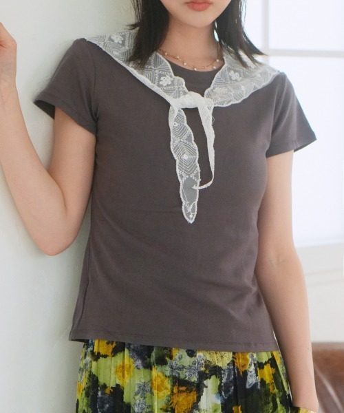 tシャツ レーススカーフ付き クロップド丈コンパクトTシャツ