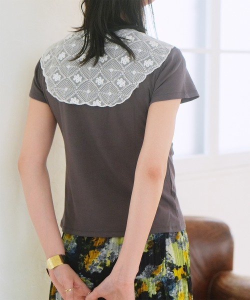 tシャツ 半袖 レーススカーフ付き クロップド丈コンパクトTシャツ