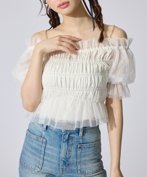 rienda☆シアーデコルテブラウスTOP rienda - rienda シアーデコルテブラウスTOPの通販 by KRANG shop
