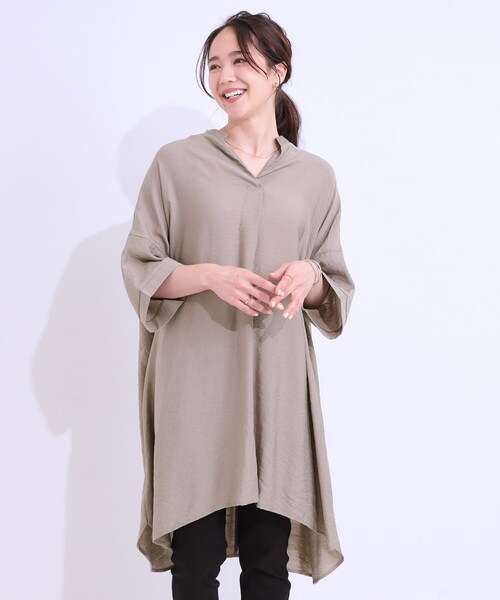 カスリラグレー ゆったりチュニックワンピース SHOO・LA・RUE チュニック 「洗える/S-LL/ひんやり」涼しく楽に