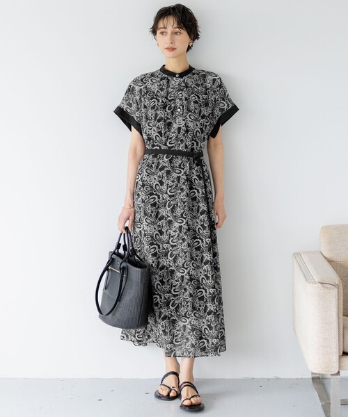 ワンピース 「一部店舗限定/速乾性/洗える」モノトーンプリント ワンピースの画像