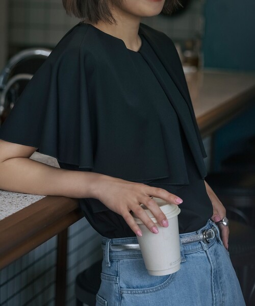 tシャツ 「Saori Oyamada × SLOANE × ANAYI」ドライポンチラッフルケープ プルオーバー レディース ANAYI tシャツ 「Saori Oyamada × SLOANE ANAYI」ドライポンチ