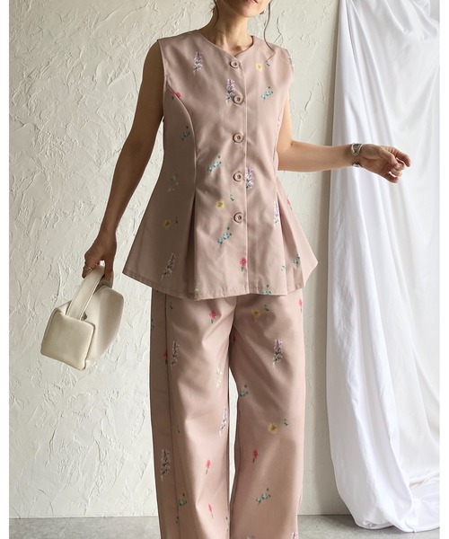 She's Closet セットアップ 花柄フラワープリントジレベスト