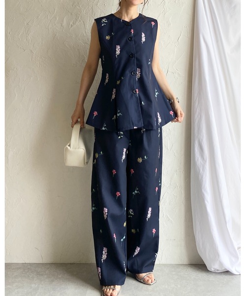 tiit 上下セットアップ 花柄 She's Closet セットアップ 花柄フラワープリントジレベスト
