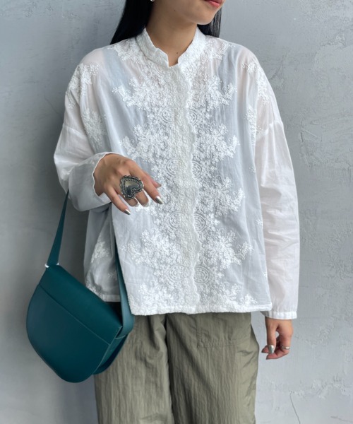 最終価格【美品】大人気mizuiro indスタンドカラーレース刺繍ブラウス mizuiroind ブラウス シャツ 「WEB先行予約」「mizuiro ind