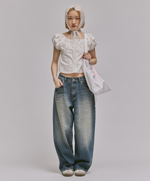 「FEKETE」 加工デニムパンツ LARGE ブルー レディース