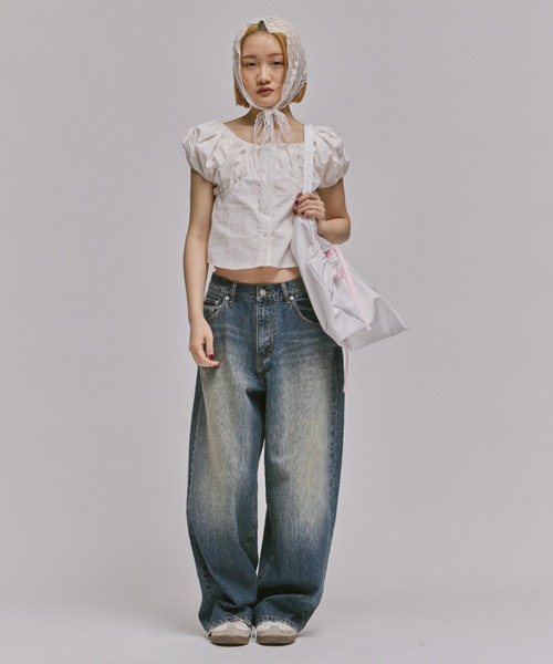 「FEKETE」 加工デニムパンツ LARGE ブルー レディース