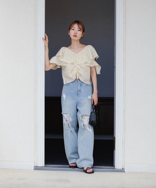 [Kastane] повреждение обработка Denim брюки 0 голубой женский 