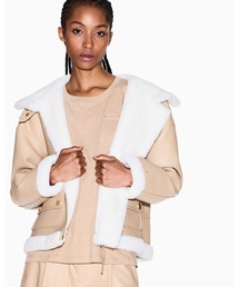 アルマーニエクスチェンジ　ムートン　ジャケット　レザー　ファー　ベージュ　XS ARMANI EXCHANGE ムートンジャケット ムートンコート 「A|X アルマーニ