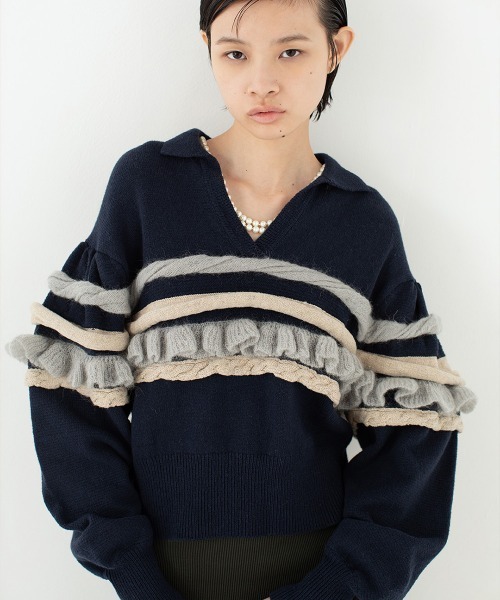 leinwande（ラインヴァンド） ニット セーター Textured Ruffle Sleeve
