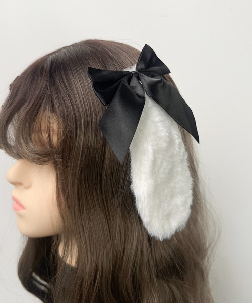 MAISON SELECT ヘアクリップ 9C41 たれ耳 うさぎ ファーリボン ヘア
