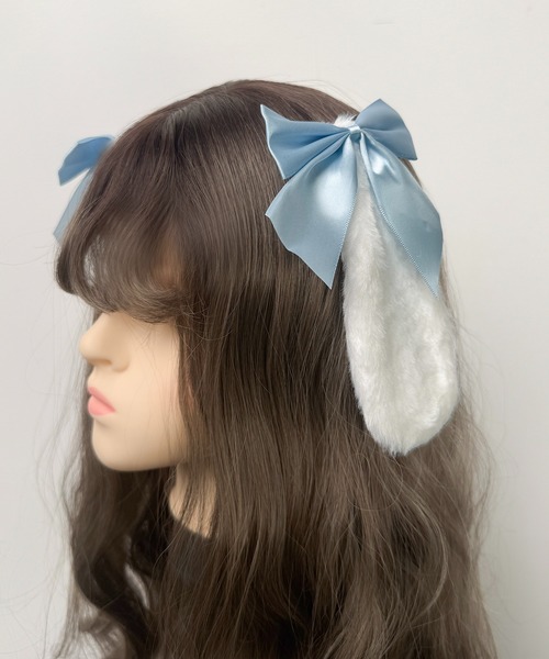 確認　たらりんヘアリボン ヘアゴム 華やかロングリボン　1018　うさぎ　ファー MAISON SELECT ヘアクリップ 9C41 たれ耳 うさぎ ファーリボン ヘア