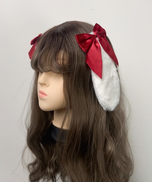 MAISON SELECT ヘアクリップ 9C41 たれ耳 うさぎ ファーリボン ヘア