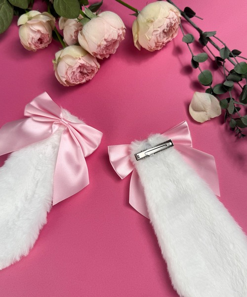 MAISON SELECT ヘアクリップ 9C41 たれ耳 うさぎ ファーリボン ヘア