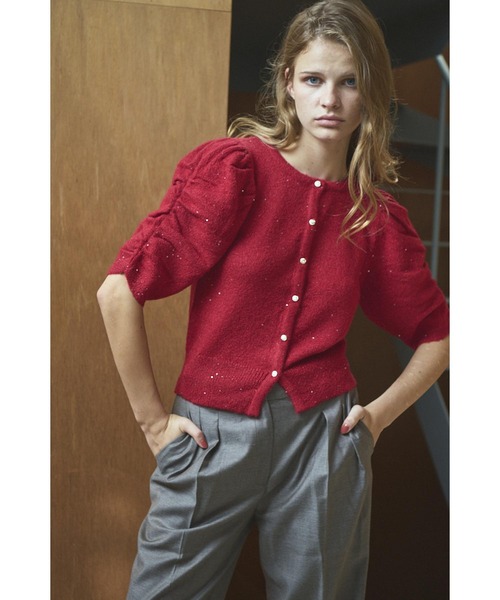 Estella.K カーディガン 半袖 Mira Knit Cardigan スパンコール