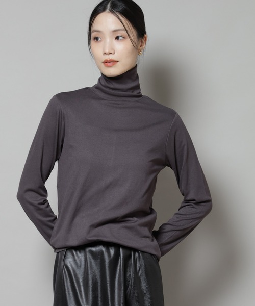 tシャツ 吸湿発熱タートルネックカットトップス レディース