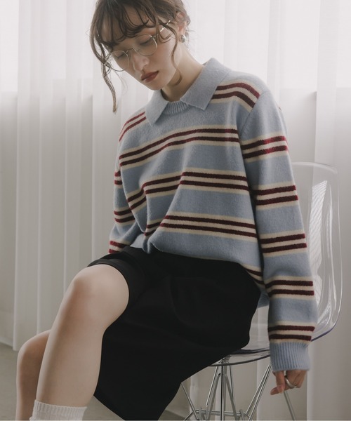 210nouve（トゥージュヌーヴ） ニット セーター ポロ襟 ボーダー