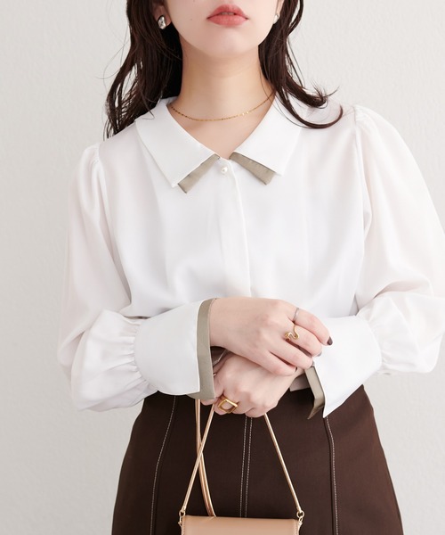 natural couture ブラウス シャツ 「osono」重ね衿配色ブラウス