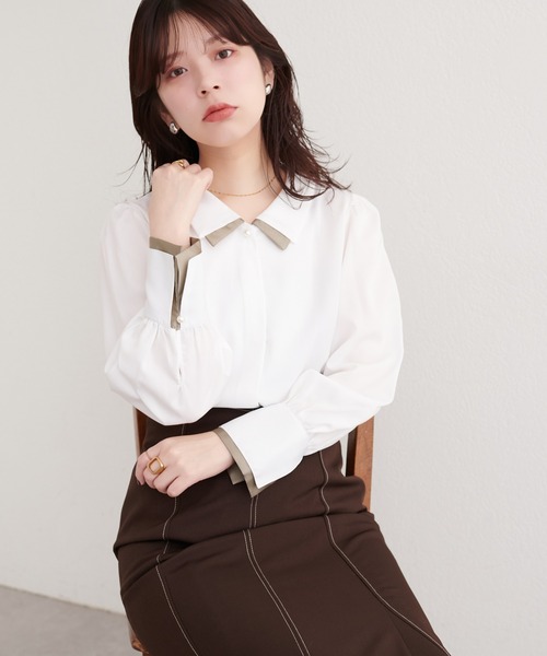 natural couture ブラウス シャツ 「osono」重ね衿配色ブラウス