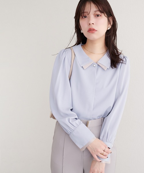 natural couture ブラウス シャツ 「osono」重ね衿配色ブラウス