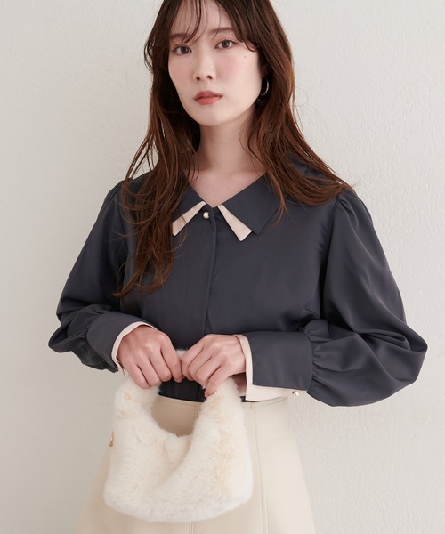natural couture ブラウス シャツ 「osono」重ね衿配色ブラウス
