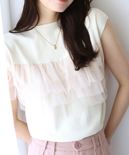 「BLUEEAST」 ノースリーブニット MEDIUM アイボリー レディース_画像3