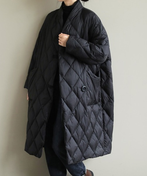 「Auntie Rosa」 ノーカラーコート X-LARGE ブラック レディース_画像6