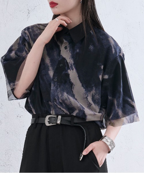 「Ellno Loset」 半袖シャツ MEDIUM ブルー系その他 メンズ_画像4