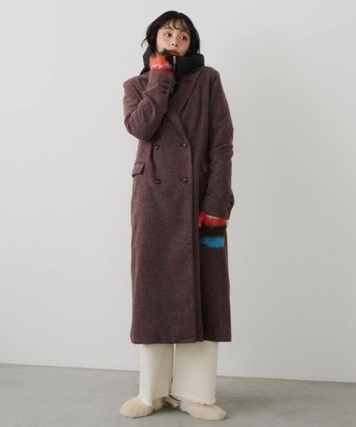 【美品】　08circus ツイード　ウール　ロングチェスターコート　46 Unitage（ユニテージ） コート チェスターコート ツイードチェスター