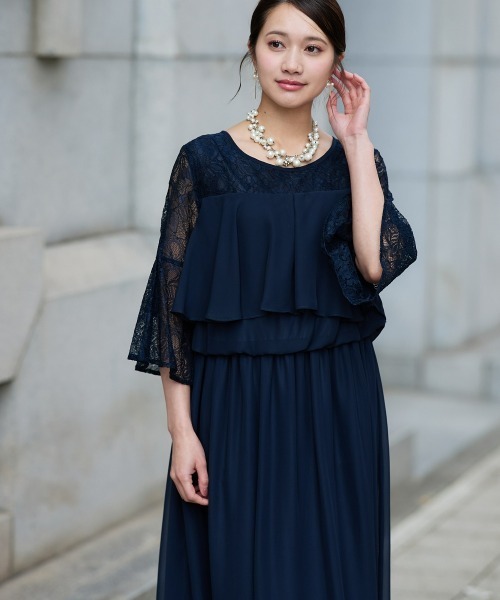 レーススリーブ付きライトグレードレス Jolie et Jolie（ジョリー エ ジョリー） ドレス フレアデティール