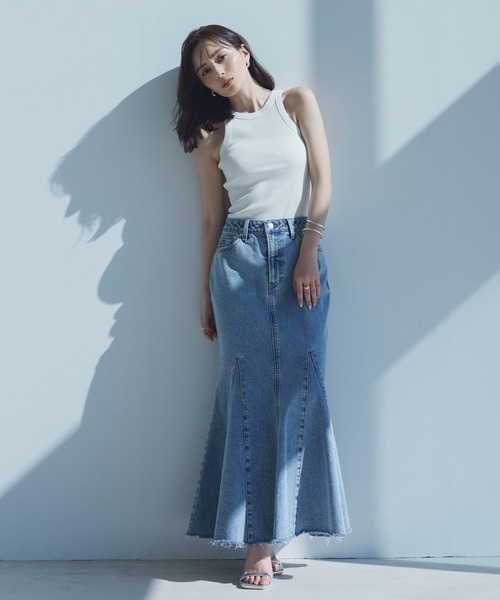 anuans（アニュアンス） デニムスカート MEDIUM ネイビー レディース