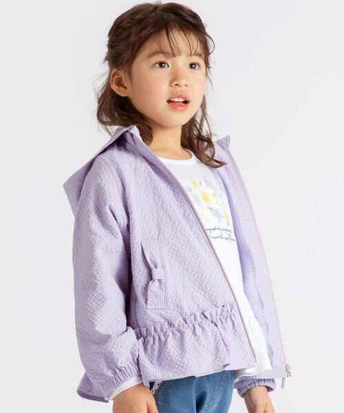 ブルゾン アウター 「撥水加工」サッカーチェックフード付きペプラムブルゾン(90~150cm) キッズ 子供服 女の子の画像
