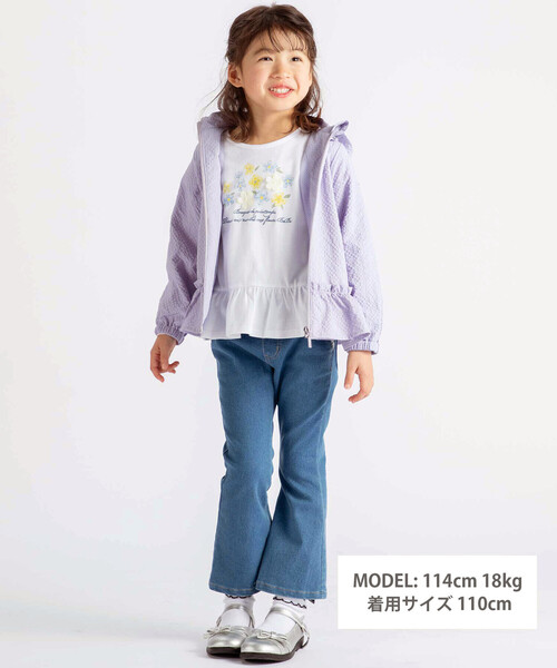 ブルゾン アウター 「撥水加工」サッカーチェックフード付きペプラムブルゾン(90~150cm) キッズ 子供服 女の子の画像