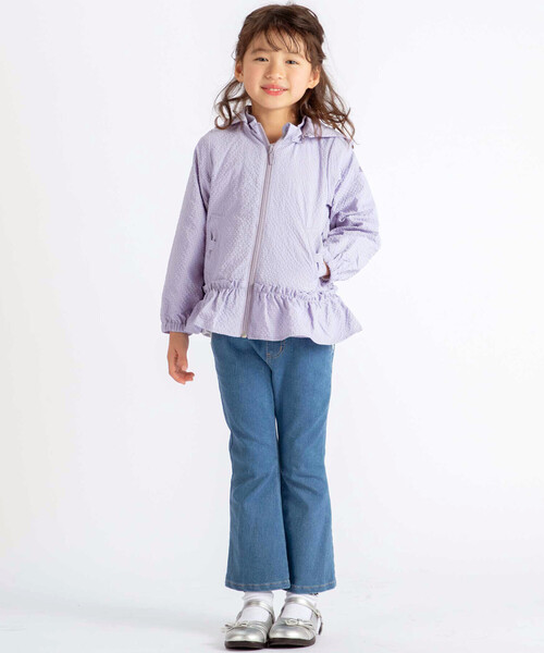 ブルゾン アウター 「撥水加工」サッカーチェックフード付きペプラムブルゾン(90~150cm) キッズ 子供服 女の子の画像