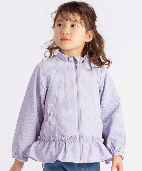 ブルゾン アウター 「撥水加工」サッカーチェックフード付きペプラムブルゾン(90~150cm) キッズ 子供服 女の子の画像
