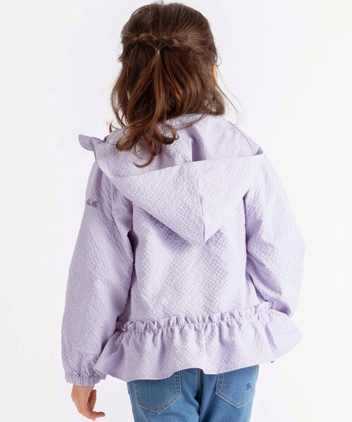 ブルゾン アウター 「撥水加工」サッカーチェックフード付きペプラムブルゾン(90~150cm) キッズ 子供服 女の子の画像